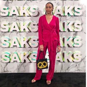 Topshop Magenta Velvet 2 Piece Pant Set Sz 6.